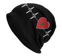 OEBANQGIV Heartbeat Personalizado, Bandera del país de Marruecos, Calaveras, Gorros, Gorros, Moda, Gorros de Punto de Invierno, Gorros Unisex de corazón marroquí para la Familia, Gorros