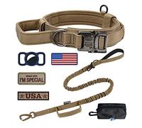 OEBEESA Collar táctico Ajustable Militar para Perro: Collares K9 de Nailon con asa y Hebilla de Metal Resistente para Perros medianos y Grandes con 3 Parches y Soporte para Funda Airtag (L, Juego