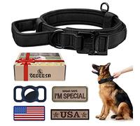 OEBEESA Collar táctico para Perro con asa, Nailon Resistente para Perros | 1.5 pulgadas de ancho, mango acolchado de control, hebilla de liberación rápida, 3 parches y funda para Airtag