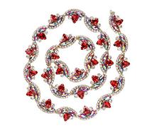 OEBUAFI 1 Yarda de Ribete de Cristal, Brillante y Llamativo Aplique de Cadena de Diamantes Artificiales para Costura y Manualidades, con Mano de Obra (Cadena de diamantes de imitación rojos de 2,5 cm)