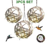 OEBUAFI 3 Nidos de colibrí en Forma de Globo, Soporte de Material de Ratán para Anidación de Pájaros con Tamaño de 3 Pulgadas, Ideal para Colibríes y Reyezuelos en su Jardín (4in)