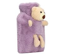 OEBUAFI Botella de Agua Caliente de 1000 Ml, Clásica Bolsa de Agua Caliente de Dibujos Animados de Goma con Linda Funda de Oso de Peluche, Diseño de Boca Ancha para Aliviar el Dolor y (PURPLE)