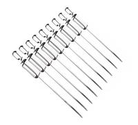 OEBUAFI Brochetas de Barbacoa de Acero Inoxidable, Palitos para Asar de 16 | Construcción de Acero Inoxidable 304, Ranuras Antideslizantes, Empujador Protector contra el Calor, Apto para Lavavajillas