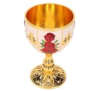 OEBUAFI Cáliz de Oro Retro, Esmalte único, Patrón de Flores en Relieve Pulido, Copa de Proxeneta para Fiesta, Cáliz de Banquete, Metal, 4,1 X 2,5 Pulgadas, Decoración de Bar Restaurante (Flor Roja