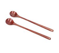 OEBUAFI Cuchara de Madera Largo 2 Piezas Set de Cucharas para Sopa Cubiertos de Cocina No Tóxico Acabado Suave para Acampar Picnic