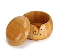 OEBUAFI Cuenco de Hilo de Madera Cuenco de Tejer con Tapa para Almacenamiento y Organización de Hilos Soporte para Hilos para Ganchillo Tejido Suministros de Manualidades 10 X 15 Cm
