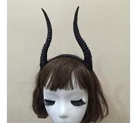 OEBUAFI Diadema de Cuerno de Antílope Accesorio Gótico para el Cabello Resina Plástica Negra 19 Cm con Banda Ancha Elástica para Halloween Cosplay Fiesta del Día de los Muertos (BLACK)
