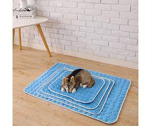 OEBUAFI Estera Refrescante para Perros, Almohadilla de Seda de Hielo Suave y No Tóxica para Aliviar el Calor del Verano para Mascotas de Todos los Tamaños, Disponible en Varios Tamaños (Blue #26)