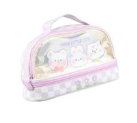 OEBUAFI Estuche Transparente para Lápices de Doble Capa con Asa para Viajes Escolares, Maquillaje, Bolsa Transparente para Cosméticos, PU PVC, Resistente Al Agua, a Prueba de Arañazos, (Hola Conejo