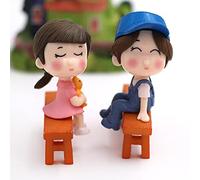 OEBUAFI Figuras de Pareja en Miniatura, Adorno Enano, Decoración de Gnomo de Jardín con 1 par de Muñecas + Taburetes para Bricolaje, Miniescena de Cuento de Hadas de Jardín (#1)