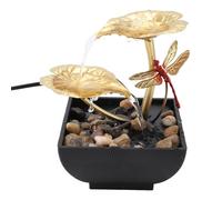 OEBUAFI Fuente de Agua de Mesa USB con Forma de Libélula y Hoja de Loto de Hierro para Decoración de Sala de Estar, Adorno Hecho a Mano con Iluminación LED