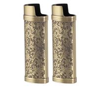 OEBUAFI Funda de Metal para Encendedor con Diseño Botánico Vintage para Protección BIC Mini Lighter J5 (Bronce)