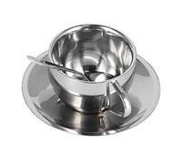 OEBUAFI Juego de 3 Tazas de café de Acero Inoxidable, Tazas de Doble Pared con Aislamiento Térmico, Platillo y Cuchara, para Bebidas Frías y Calientes como té, (Set de dos capas Milan - 180 ml)