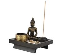 OEBUAFI Juego de Candelabros Budistas con Portavelas de Cristal de Buda de Resina para Meditación, Relajación, Decoración del Hogar, Quemador de Incienso de Altar Zen