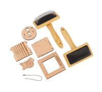 OEBUAFI Juego de Cepillos de Lana de Calibre de Tejer de Madera, Herramientas de Artesanía de Fibra 8 en 1 con Material de Madera de Haya para Proyectos de Fieltro de Ganchillo, Calibre