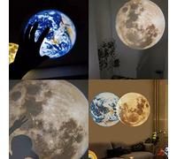 OEBUAFI Lámpara de Proyección 3D Luna Tierra Luz Nocturna LED Giratoria de 360° con Efectos de Proyección de Estrellas Luna Tierra para Decoración de Dormitorio Fotografía Niños Adultos (USB)