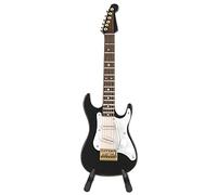 OEBUAFI Mini Modelo de Guitarra Eléctrica de Madera de 14 Cm, Colección Realista de Adornos de Tilo con Soporte, para Decoración del Hogar, Oficina, Regalo, Arte, Amantes de la Música, (Black)