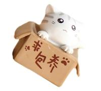 OEBUAFI Modelo de Gato de Caja Pobre de Dibujos Animados, Estatua de Gatito Lindo, Decoración de PVC con Colores Vibrantes para Regalo de Coche de Oficina en Casa (White)