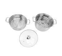 OEBUAFI Olla de de Acero Inoxidable Olla de Apilable de Multiusos con Tapa de Vidrio de 360 grados para Verduras Cenas Familiares de Mariscos Estufas de Gas Eléctricas de (Tres capas)