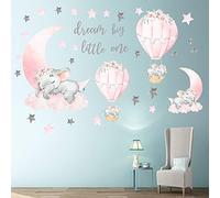 OEBUAFI Pegatinas de Pared de Elefante, Luna Rosa Estrella Globo Aerostático Decoraciones con Patrón Sueña Grande Pequeño para Guardería Infantil Dormitorio Hogar
