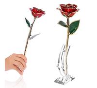OEBUAFI Rosa de Oro de 24 Quilates, Rosa Natural Preservada con Baño de Oro de 24 Quilates Que Conserva su Color para Siempre, San Valentín o para Decorar Bodas.