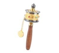 OEBUAFI Rueda de Oración Tibetana Suministros Tibetanos Artículo Ritual Tibetano Artesanía Tibetana Rueda de Oración de Manivela de Aleación con Seis Palabras Mantra Tallado para Regalo (GOLD)