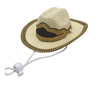 OEBUAFI Texas Sombrero para Mascotas Sombrero de 13,5 Cm con Cordón Ajustable de Protección Solar Mini de Paja para Mascotas Disfraz Mexicano para Perros Pequeño (Beige)