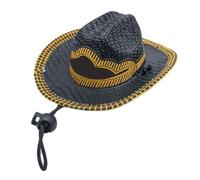 OEBUAFI Texas Sombrero para Mascotas Sombrero de 13,5 Cm con Cordón Ajustable de Protección Solar Mini de Paja para Mascotas Disfraz Mexicano para Perros Pequeño (Black)