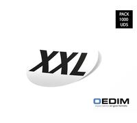Oedim 1000 Pegatinas Tallas de Ropa, Diseño Talla XXL, 4cm de diámetro, Fabricadas en Vinilo Polimérico Laminado Brillo