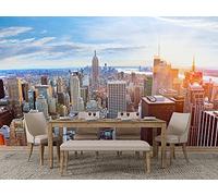 Oedim Fotomural Vinilo Adhesivo New York Skyline al Atardecer, 100x70cm, Vinilo Adhesivo Decorativo para Habitaciones, decoración para Paredes.