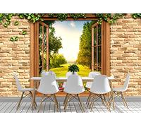 Oedim Fotomural Vinilo Adhesivo Ventana y Campo, Vinilo Adhesivo Decorativo para Habitaciones, decoración para Paredes, Vinilo Adhesivo