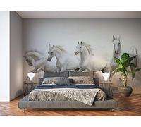 Oedim Fotomural Vinilo para Pared Caballos Blancos | Mural | Fotomural Vinilo Decorativo |350 x 250 cm | Decoración comedores, Salones, Habitaciones