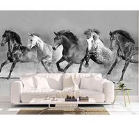 Oedim Fotomural Vinilo Para Pared Caballos Corriendo Blanco y Negro | Mural | Fotomural Vinilo Decorativo |350 x 250 cm | Decoración comedores, salones, habitaciones