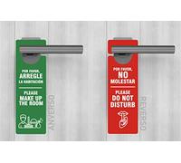 Oedim Pack 12 Carteles para Puertas con Texto "Por Favor no Molestar" y "Por Favor Arregle la Habitación" por Ambos Lados, 8x25cm, Colgador en color Rojo y Verde, Modelo Rectangular abierto