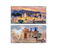 Oedim Pack 2 Matriculas Decorativas Granada + Sevilla 30 cm x 15 cm | Decoración Pared | Aluminio 3 mm Resistente |