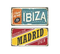 Oedim Pack 2 Matriculas Decorativas Ibiza + Madrid 30 cm x 15 cm | Decoración Pared | Aluminio 3 mm Resistente |