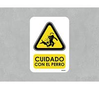 Oedim Pack 2 Señales Cuidado con el Perro, 14,85x21cm, Señaletica en Material PVC de 3mm, Duradera y Económica