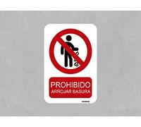 Oedim Pack 2 Señales Prohibido Arrojar Basura, 14,85x21cm, Señaletica en Material Aluminio Blanco Resistente de 3mm, Duradera y Económica