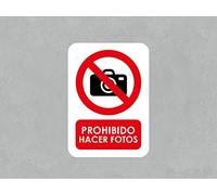 Oedim Pack 2 Señales Prohibido Hacer Fotos, 21x29,7cm, Señaletica en Material Aluminio Blanco Resistente de 3mm, Duradera y Económica