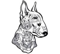Oedim Pack 5 Pegatinas Coche Perro Bull Terrier Tatuaje 10 x 16 cm | Adhesivo de Facil Colocación | Pegatina para Coche Económica y Resistente