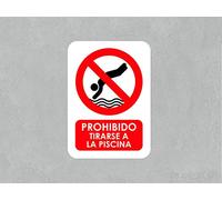 Oedim Pack 5 Señales de Prohibido Tirarse a la Piscina | Medida 14,85x21cm | Señaletica en Vinilo Adhesivo Monomérico | Duradera y Económica