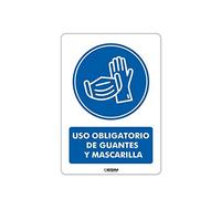 Oedim Pack 5 Señales de Uso Obligatorio de Guantes y Mascarilla | Medida 14,85x21cm | Señaletica en Material PVC 3 mm | Duradera y Económica
