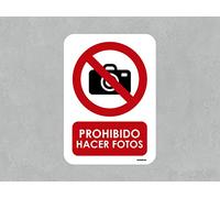 Oedim Pack 5 Señales Prohibido Hacer Fotos, 14,85x21cm, Señaletica en Material Aluminio Blanco Resistente de 3mm, Duradera y Económica
