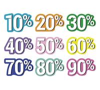 Oedim Pack 9 Vinilos para Escaparates Decoración Rebajas | Descuentos del 10% hasta el 90% | 50x30cm | Vinilo Adhesivo | Decora tu escaparate | Pegatinas Adhesivas Escaparate | Vinilos para Negocios