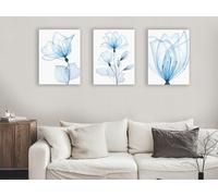 Oedim Pack de 3 Cuadros Flor Azul Cristalinas, 24x30cm, PVC 5mm, decoración para Pared, Elegante y Ligero