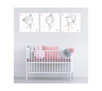 Oedim Pack de 3 Cuadros Infantiles Cartón Ecológico Bailarinas |30 x 30 cm | Decoración Habitación Diseño Elegante | Cantos Impresos |