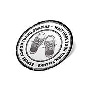 Oedim Pack de 4 Uds de Pegatinas para el Suelo Espere Aquí Su Turno, Gracias - Wait Here Your Turn, Thanks | Vinilo Adhesivo Antideslizante | Color Blanco y Negro