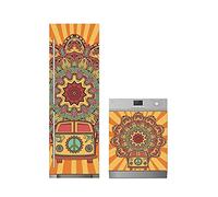 Oedim Pack Vinilo para Frigorífico + Vinilo para Lavavajillas Furgo Hippie Fondo Naranja, Adhesivo Resistente y Económico, Pegatina Adhesiva Decorativa de Diseño Elegante