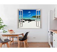 Oedim Pegatinas 3D Vinilo Ventana Varias Medidas 100x90cm | Adhesivo Incluido | Decoracion Habitación |Playa, Desierta Paradisiaca, Relajante | Multicolor | Diseño Elegante |