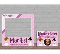 Oedim Photocall + Cartel Comunión Niña Atrezzos Personalizado, 100x100 cm, 74x54cm, Eventos o Celebraciones puntuales, Ventana Troquelada, Photocall Divertido
